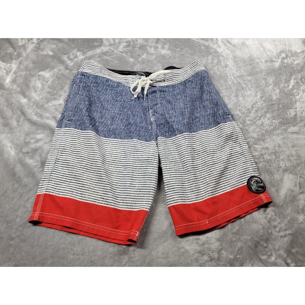 O'neill mens blue, white, red striped swim shorts size 32